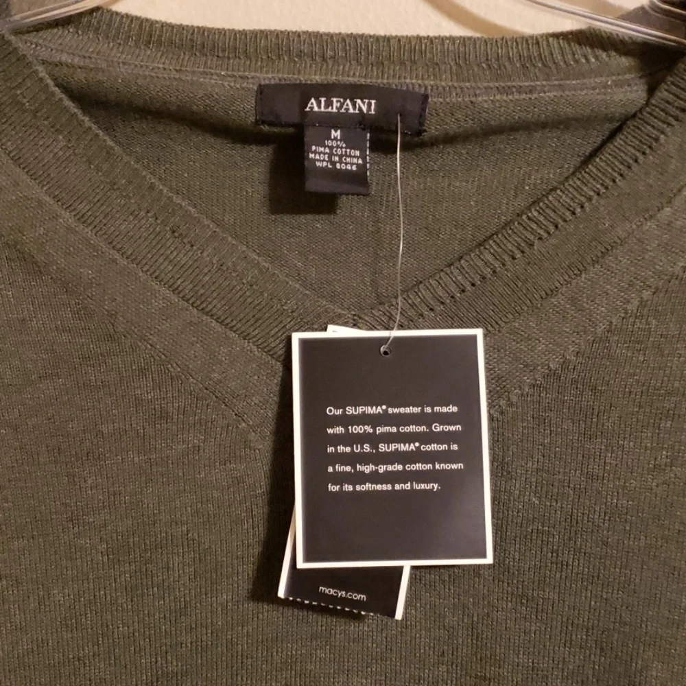 Alfani pima cotton green sweater lightweight nwt